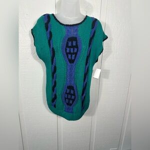 Lucia Vintage Handknit Purple and Green Sleeveless Sweater No Size EUC